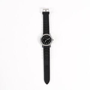 Geneva Stainless Steel Crystal Watch Bracelet Rubber Band Wristwatch Silver Blk